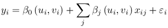 y_i%3D%5Cbeta_0%5Cleft(u_i%2Cv_i%5Cright)%2B%5Csum_%7Bj%7D%7B%5Cbeta_j%5Cleft(u_i%2Cv_i%5Cright)x_%7Bij%7D%7D%2B%5Cvarepsilon_i